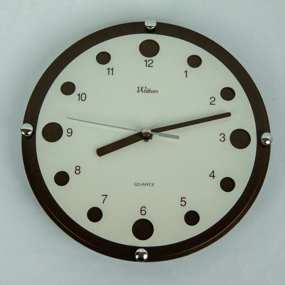 Waltham Quartz Wall Clock Round Cream Brown Modern Minimalist Analog Timepiece